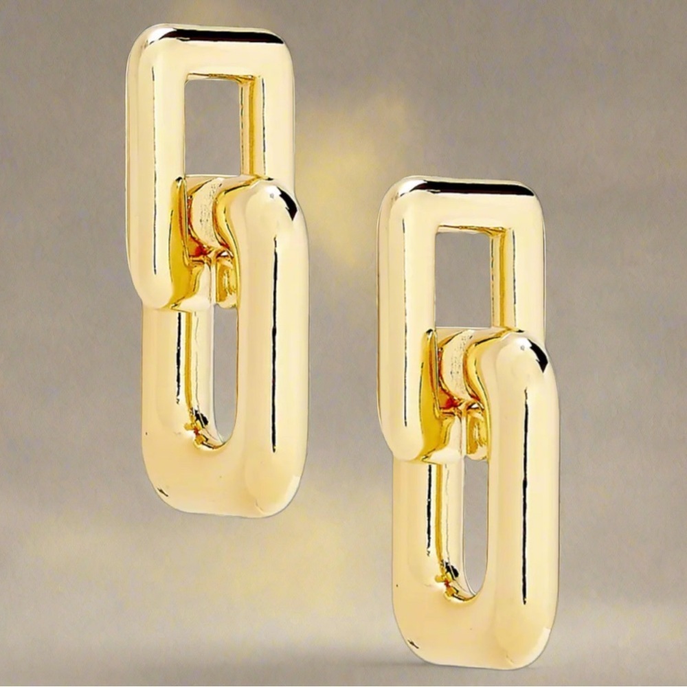 Authentic Binker + Eliza Hailey 24K Gold Plated Interlocking Link Drop Earrings